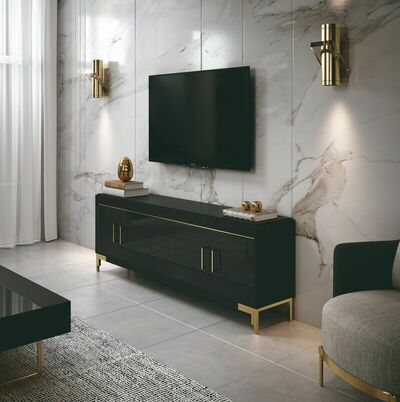 T.V negro brillo oro