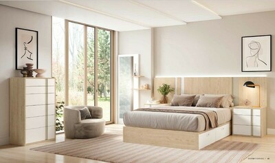 Dormitorio roble y blanco